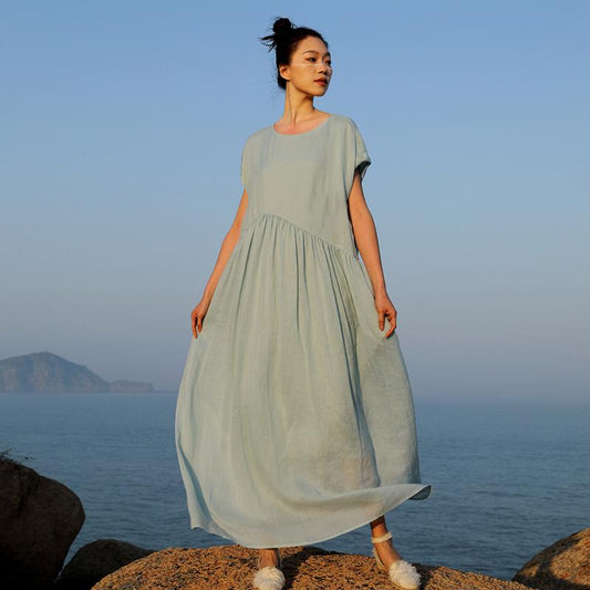 Plus Size Lacing Spliced Pure Color Gauzy Casual Dress