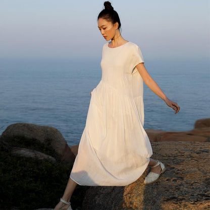 Plus Size Lacing Spliced Pure Color Gauzy Casual Dress