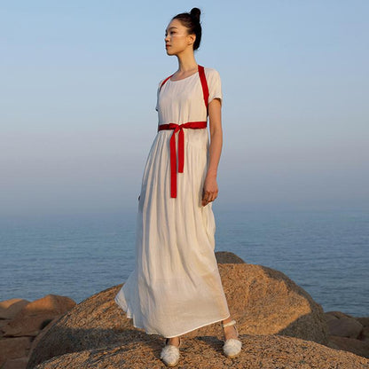 Plus Size Lacing Spliced Pure Color Gauzy Casual Dress