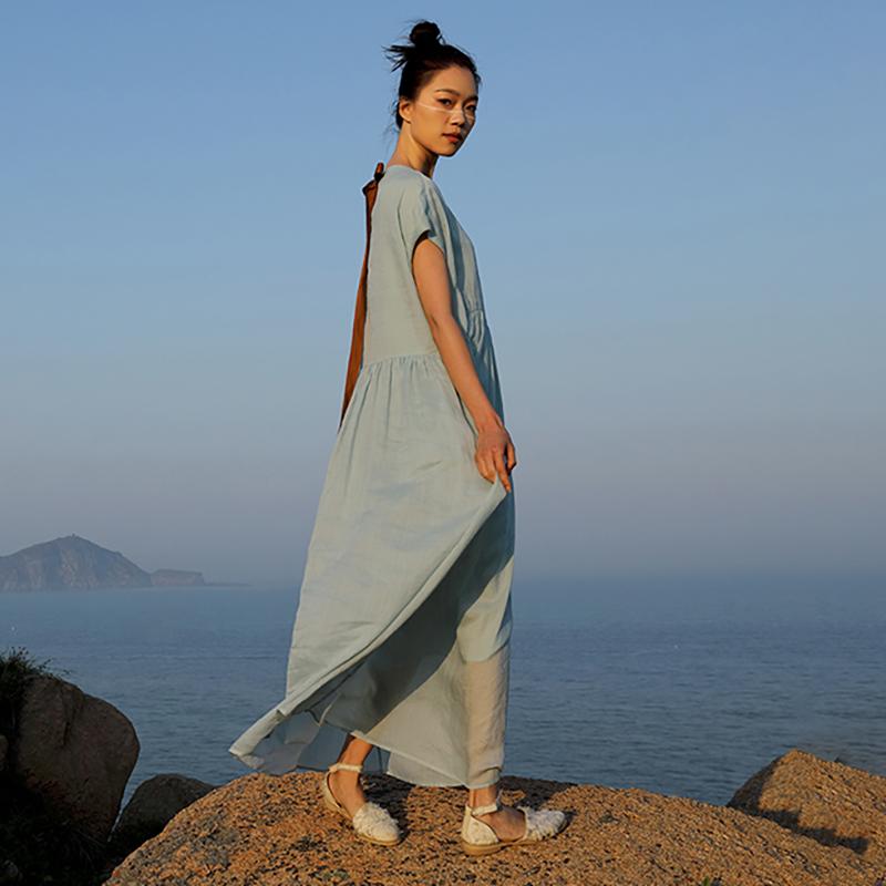 Plus Size Lacing Spliced Pure Color Gauzy Casual Dress