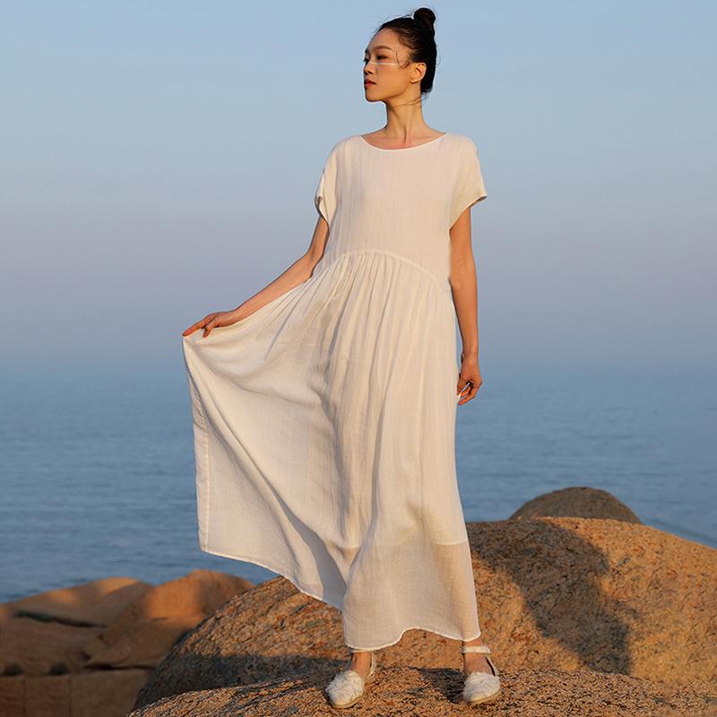 Plus Size Lacing Spliced Pure Color Gauzy Casual Dress