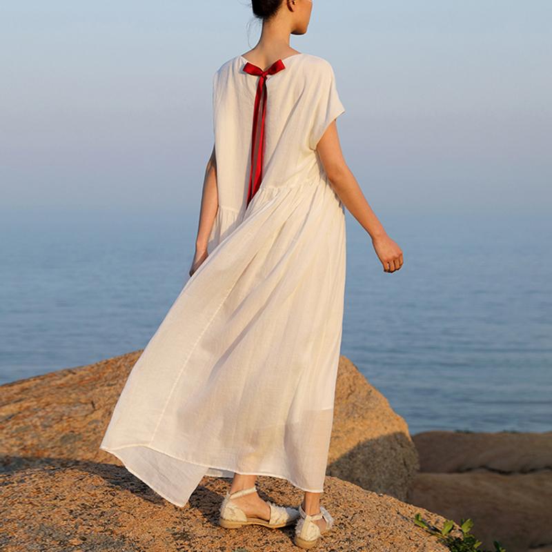 Plus Size Lacing Spliced Pure Color Gauzy Casual Dress