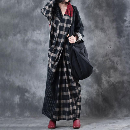 Plus Size Plaid And Stripe Spliced Retro Dress
