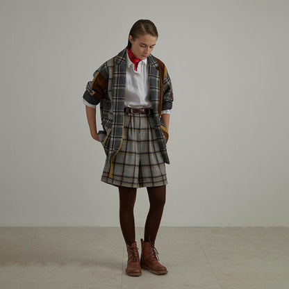 Plus Size Plaid Wool Polyester Women Cardigan Coat