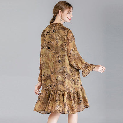 Plus Size Printing Gambiered Guangdong Silk Dress
