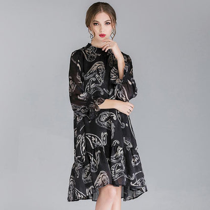 Plus Size Printing Gambiered Guangdong Silk Dress