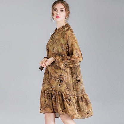 Plus Size Printing Gambiered Guangdong Silk Dress