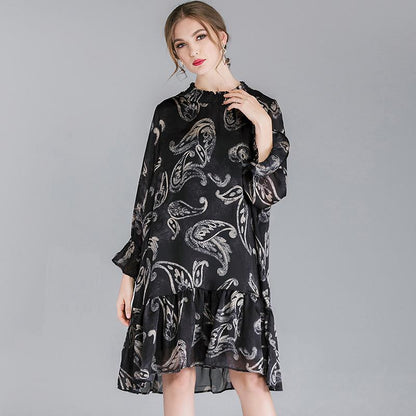 Plus Size Printing Gambiered Guangdong Silk Dress