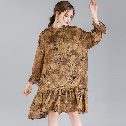 Plus Size Printing Gambiered Guangdong Silk Dress