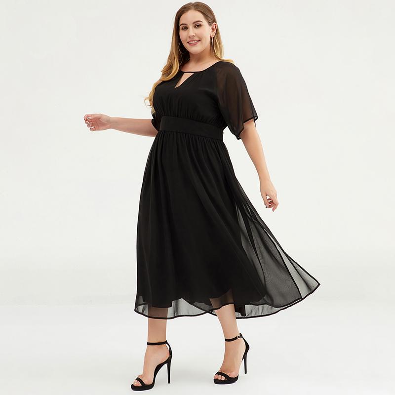 Plus Size Pure Color Chiffon Pleated Dress