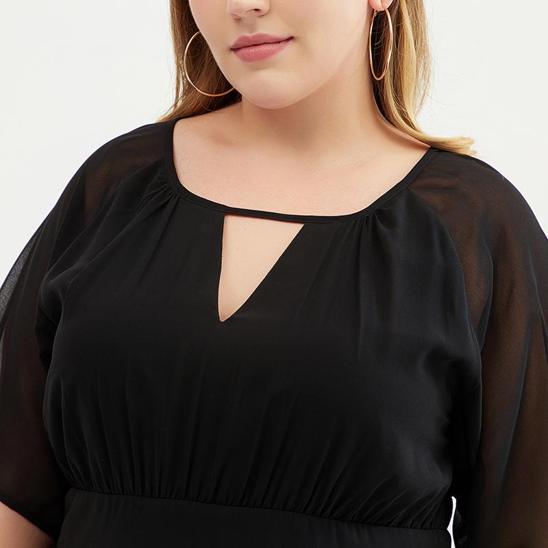 Plus Size Pure Color Chiffon Pleated Dress