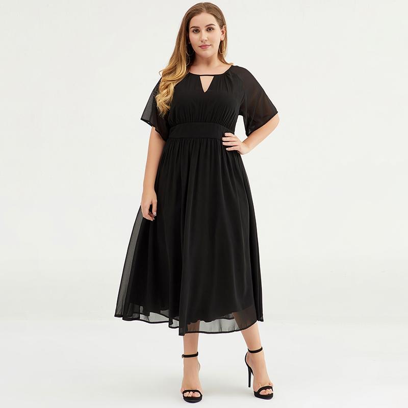 Plus Size Pure Color Chiffon Pleated Dress