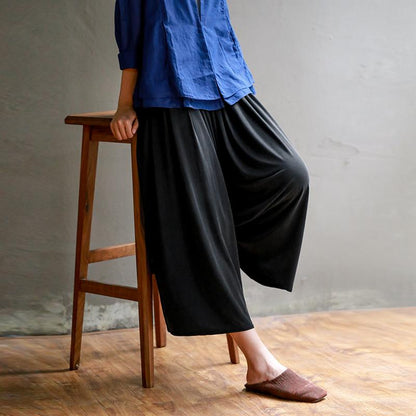 Plus Size Pure Color High Waist Straight Casual Pants
