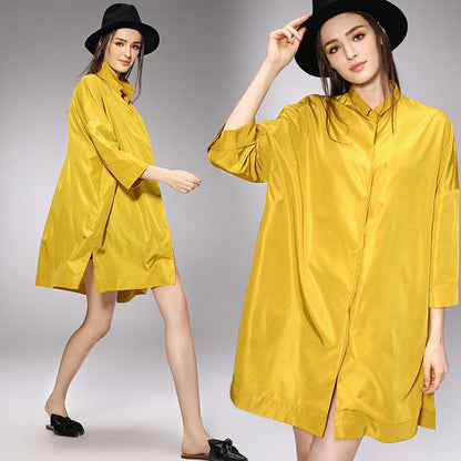Plus Size Pure Color Split Trench Coat