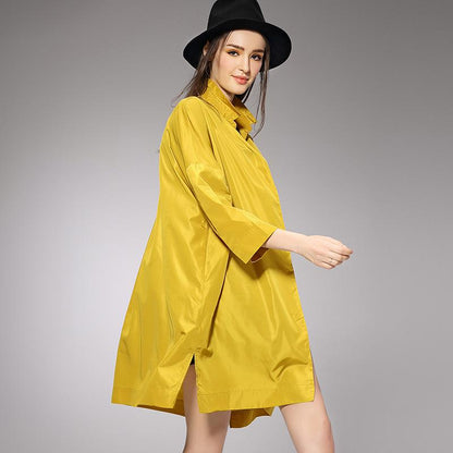Plus Size Pure Color Split Trench Coat