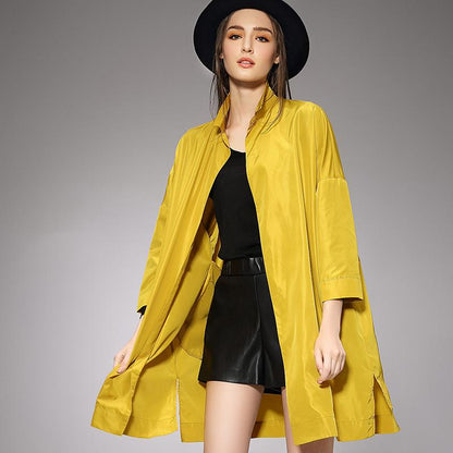 Plus Size Pure Color Split Trench Coat