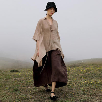 Plus Size Retro Lacing High Low Hem Irregular Blouse