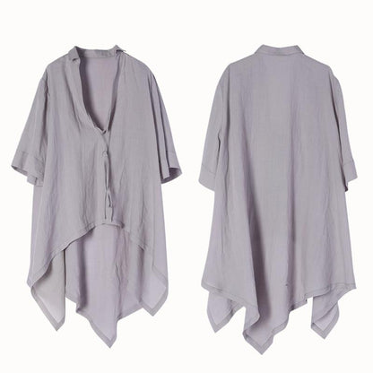 Plus Size Retro Lacing High Low Hem Irregular Blouse