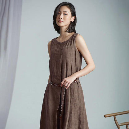 Plus Size Retro Simple Linen Sleeveless Dress