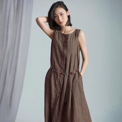 Plus Size Retro Simple Linen Sleeveless Dress