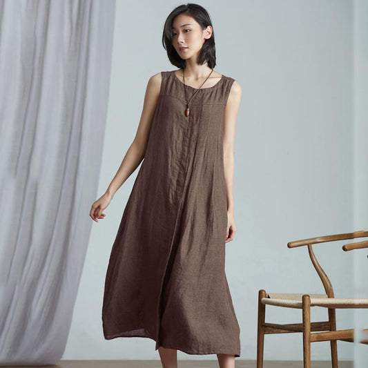 Plus Size Retro Simple Linen Sleeveless Dress