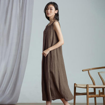 Plus Size Retro Simple Linen Sleeveless Dress