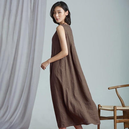 Plus Size Retro Simple Linen Sleeveless Dress
