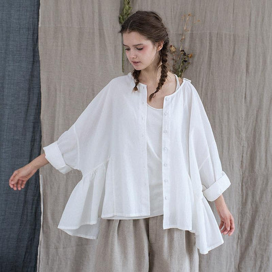 Plus Size Ruffled Hem Sunscreen Casual Shirt