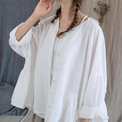 Plus Size Ruffled Hem Sunscreen Casual Shirt