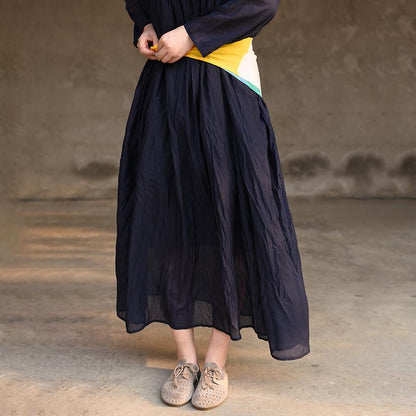 Plus Size Soft Comfortable Pleated Navy Blue Dress