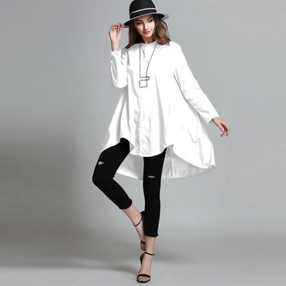 Plus Size Solid Color High Low Hem Shirt