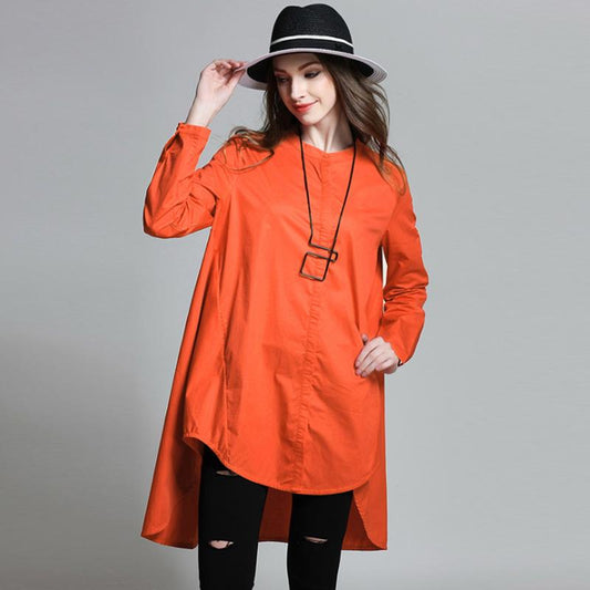 Plus Size Solid Color High Low Hem Shirt