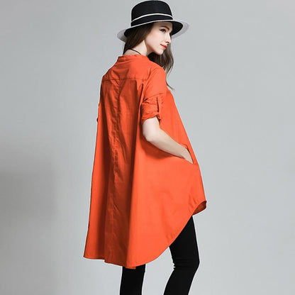 Plus Size Solid Color High Low Hem Shirt
