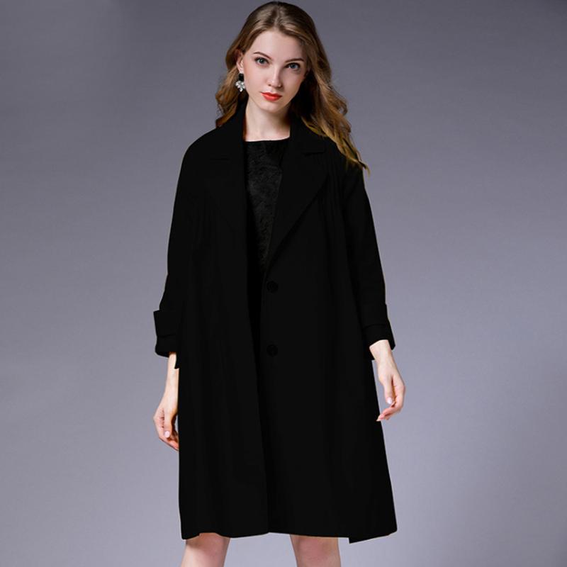 Plus Size Solid Color Lapel Collar Female Coat
