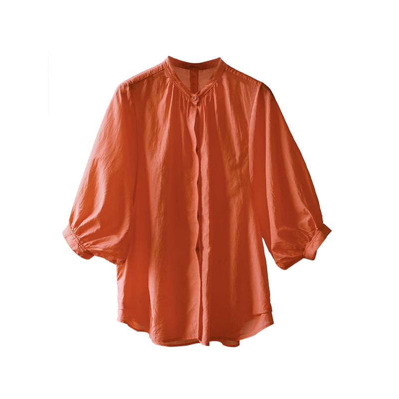 Plus Size Solid Stand Collar Women Blouse