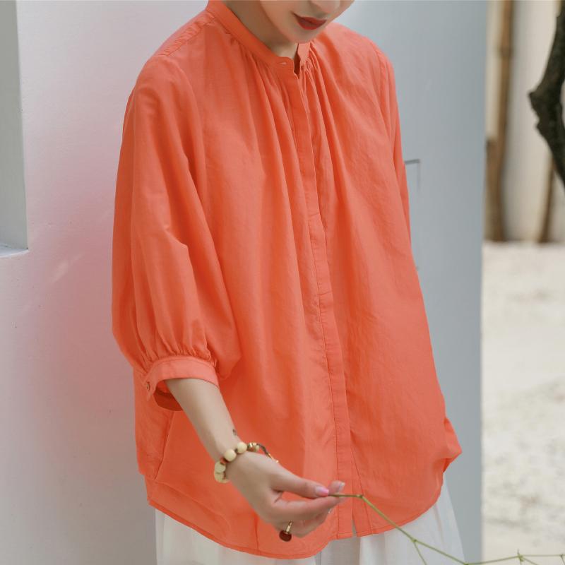 Plus Size Solid Stand Collar Women Blouse