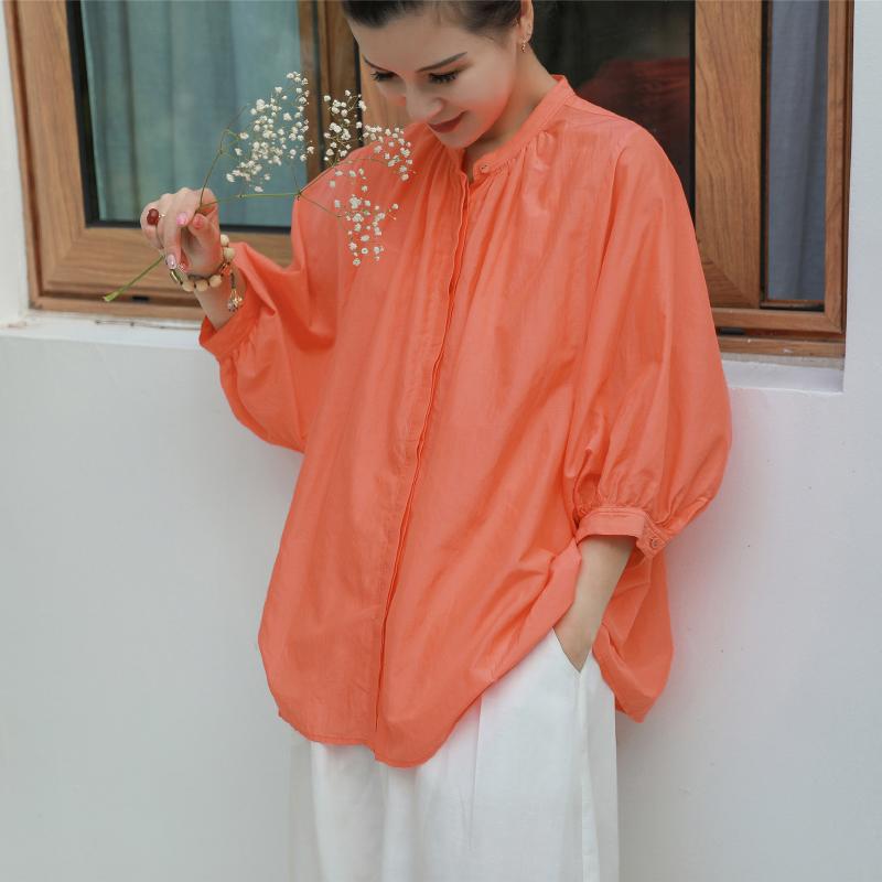 Plus Size Solid Stand Collar Women Blouse