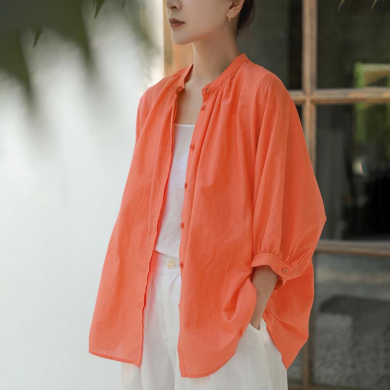 Plus Size Solid Stand Collar Women Blouse