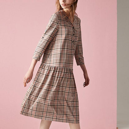 Plus Size Splicing Plaid Pullover Loose Midi Dress