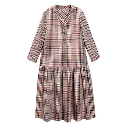 Plus Size Splicing Plaid Pullover Loose Midi Dress