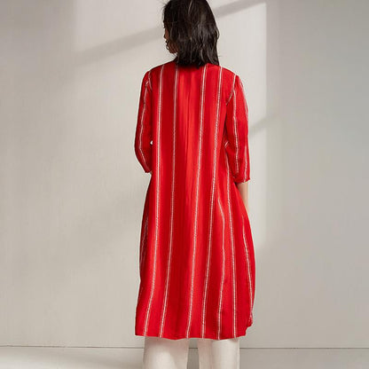 Plus Size Spring Stripe Cardigan Red Trench Coat