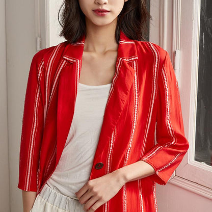 Plus Size Spring Stripe Cardigan Red Trench Coat
