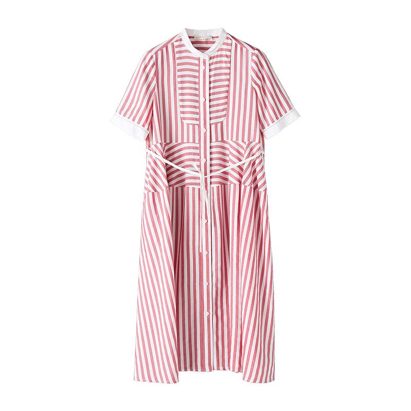 Plus Size Stripe Tencel Short Sleeve Shirt Dress