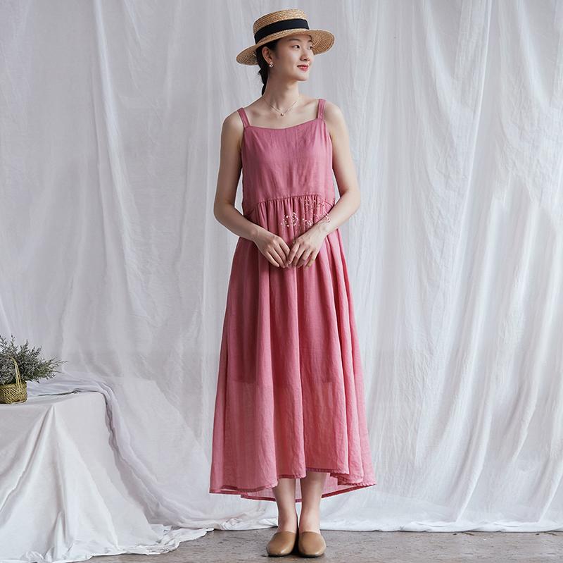 Plus Size Summer Solid Color Pure Ramie Slip Dress