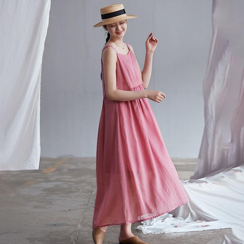 Plus Size Summer Solid Color Pure Ramie Slip Dress