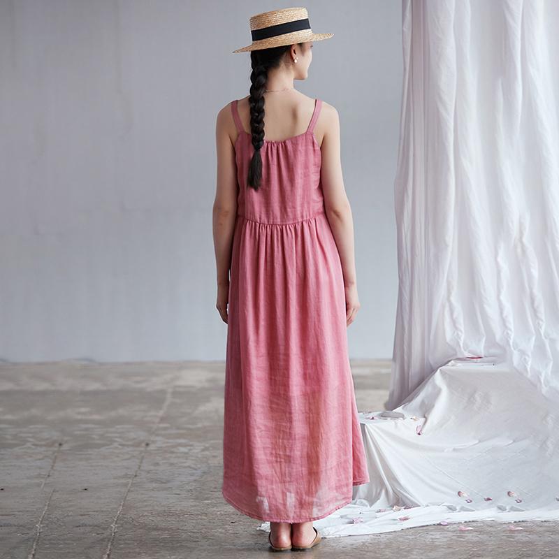 Plus Size Summer Solid Color Pure Ramie Slip Dress