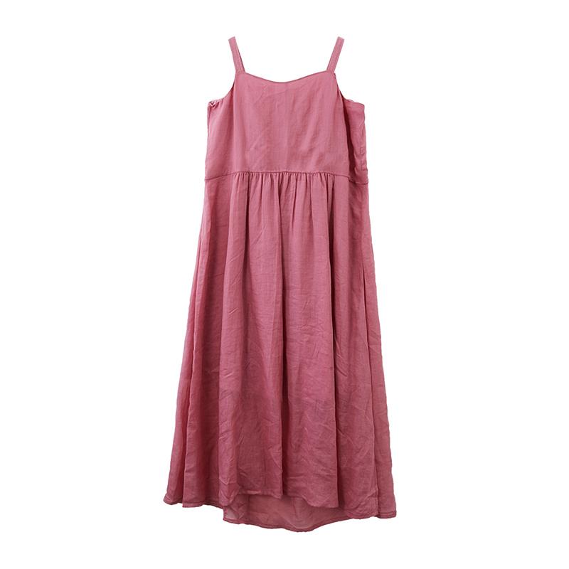 Plus Size Summer Solid Color Pure Ramie Slip Dress