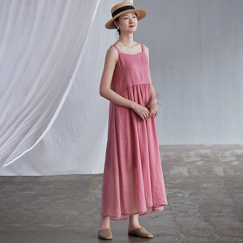 Plus Size Summer Solid Color Pure Ramie Slip Dress