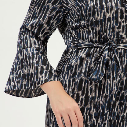 Plus Size V-Neck Ruffled Printed Chiffon Dress