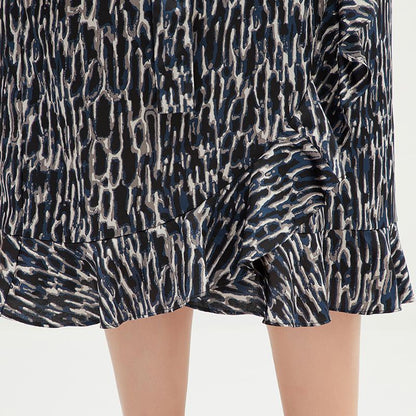 Plus Size V-Neck Ruffled Printed Chiffon Dress